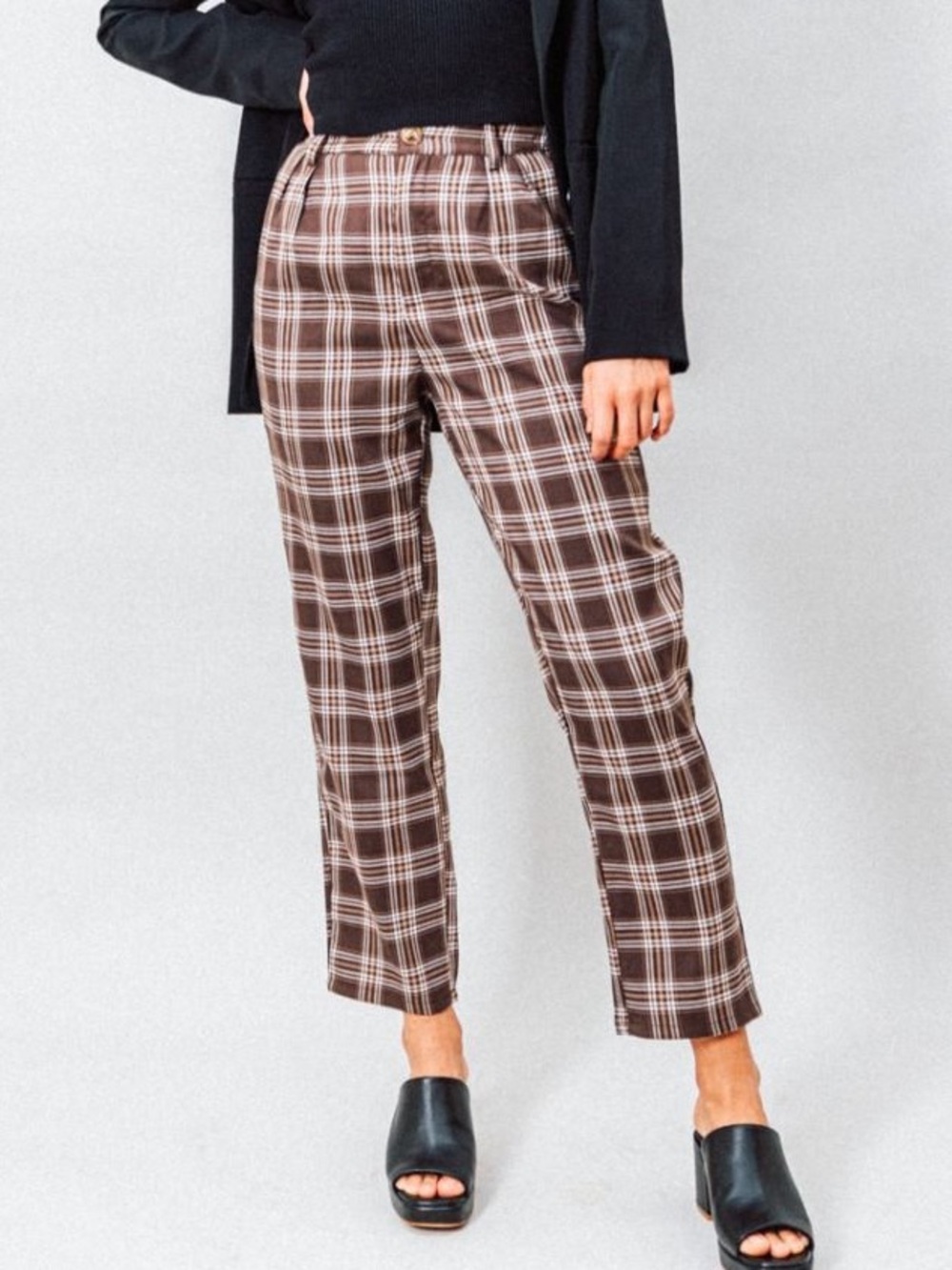 LeLis Vintage Inspired Dark Academia Brown Plaid Pleated Trousers
